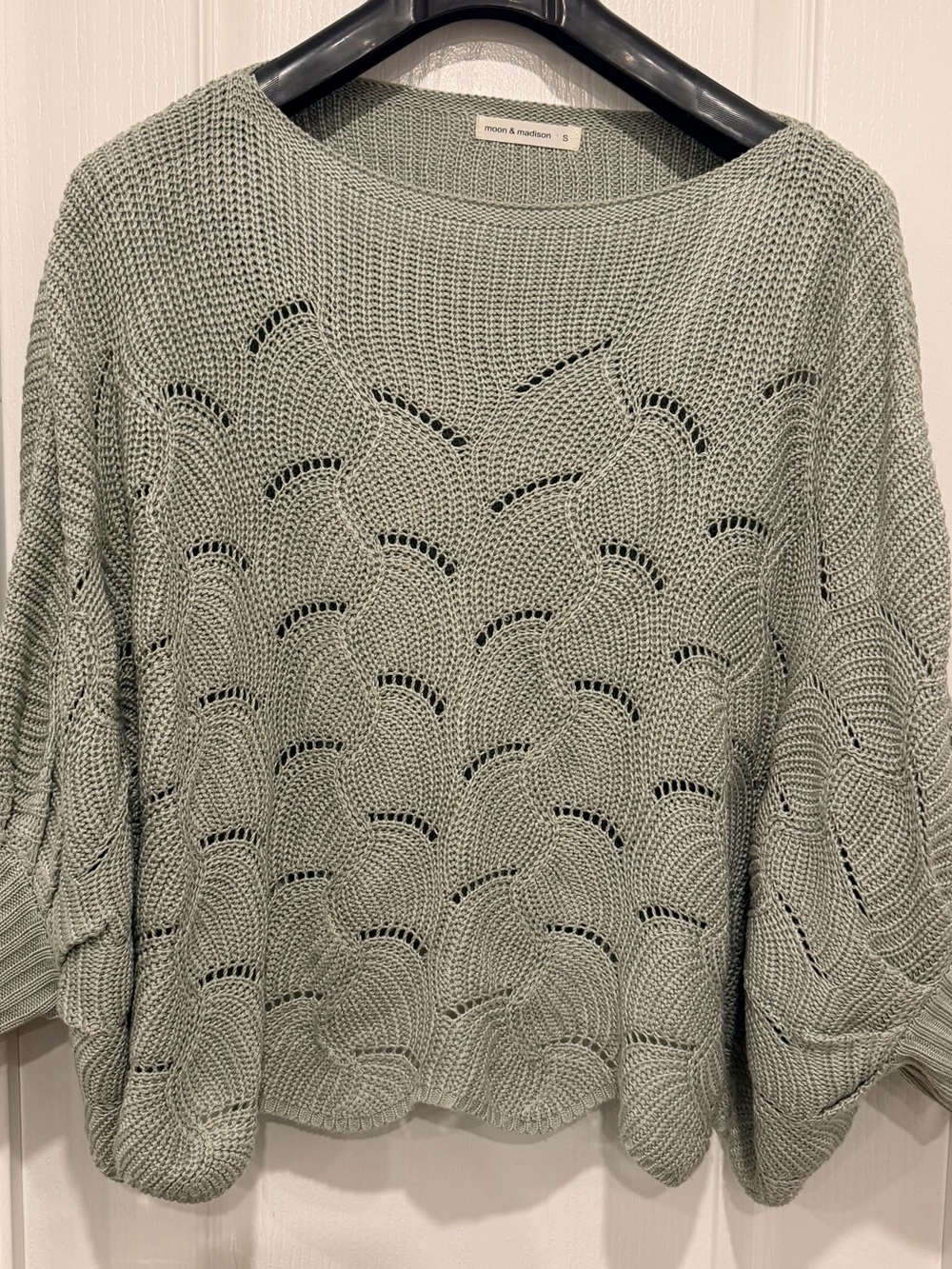moon & madison Sage Open-Stitch Crew Sweater